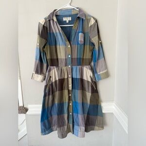 Anthropologie‎ Moulinette Soeurs Reed Shirt Dress Blue Green Womens Size 0